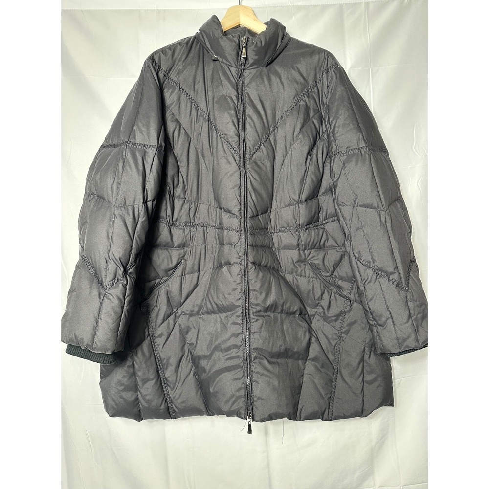 Lane Bryant Women 22/24 Black Down Feather Puffer Coat Quilted Mid-Length Jacket